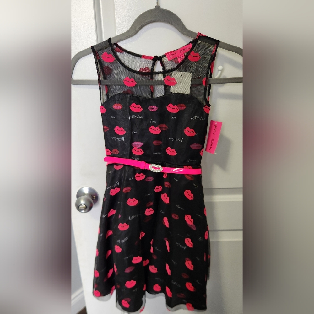 Pink Kiss Print Mesh Party Dress for Girls by Betsey Johnson